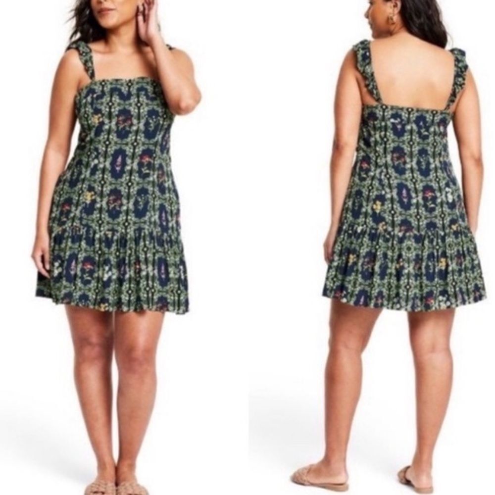 Agua Bendita x Target Dress Blue Floral Mini Dress Size Medium
